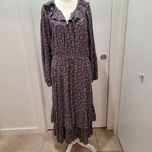 Universal Thread women's dress size Large maxi long sleeve floral ruffle collar